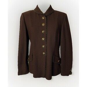 Vintage St. John Collection Marie Gray Womens 4 Brown Button Jacket Blazer USA